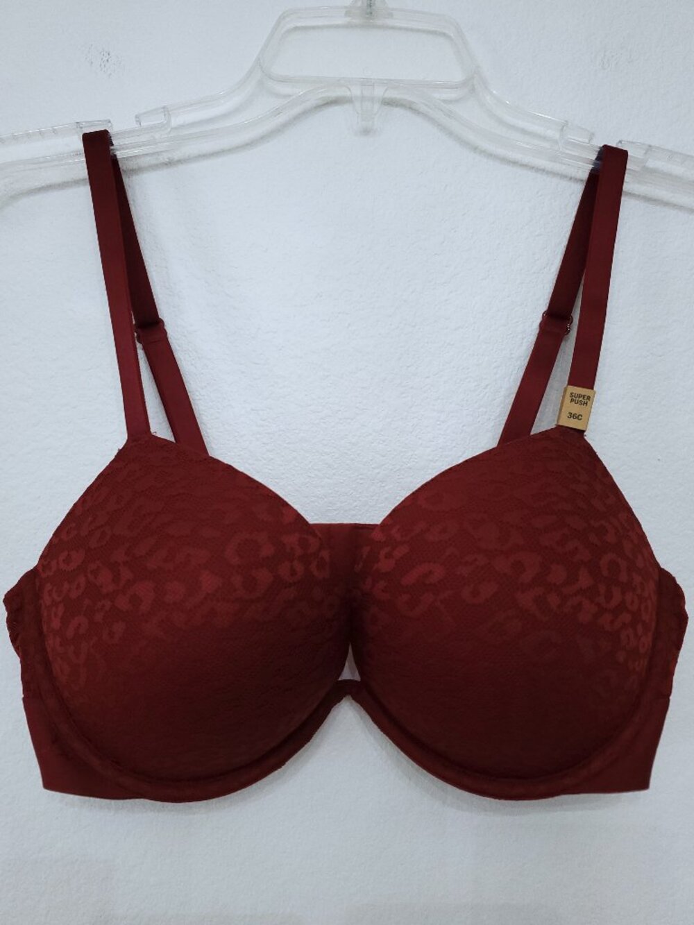 Victoria's Secret Pink Animal Print Lace Super Push Wear Everywhere Bra 36C